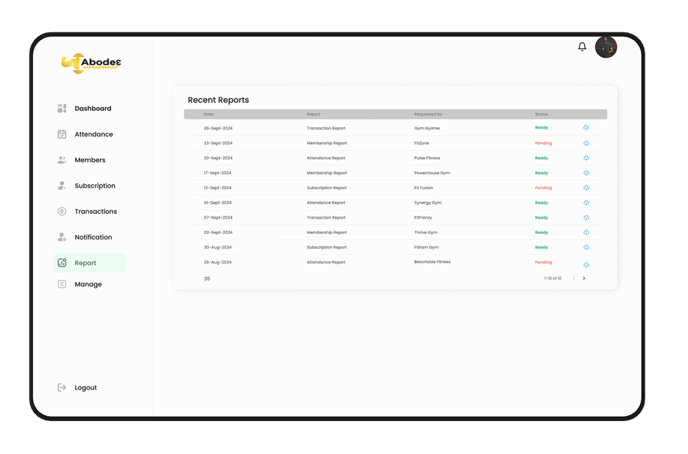 Analytics and reports interface